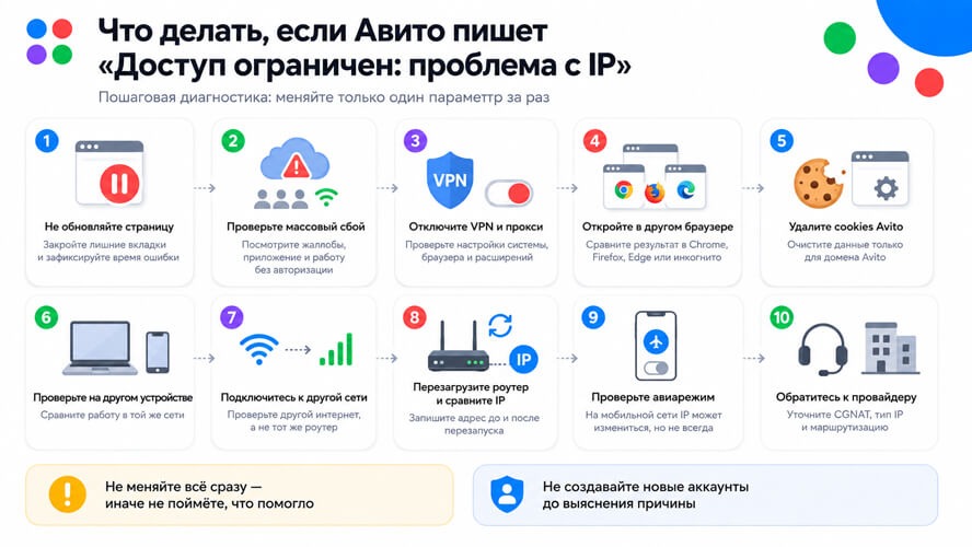Что делать при ошибке Авито «Доступ ограничен: проблема с IP».